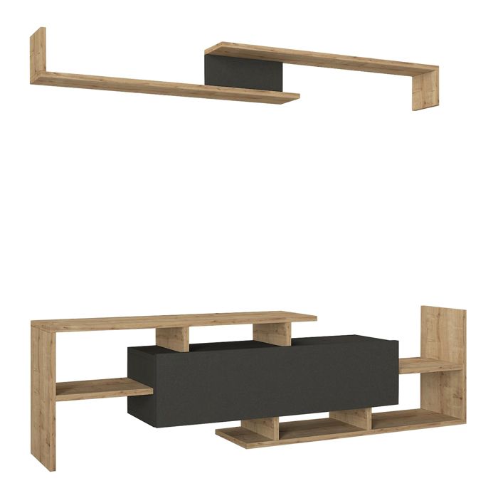 Meuble TV avec étagère murale Liksefte 154 x 28 x 42 cm chêne saphir / noir