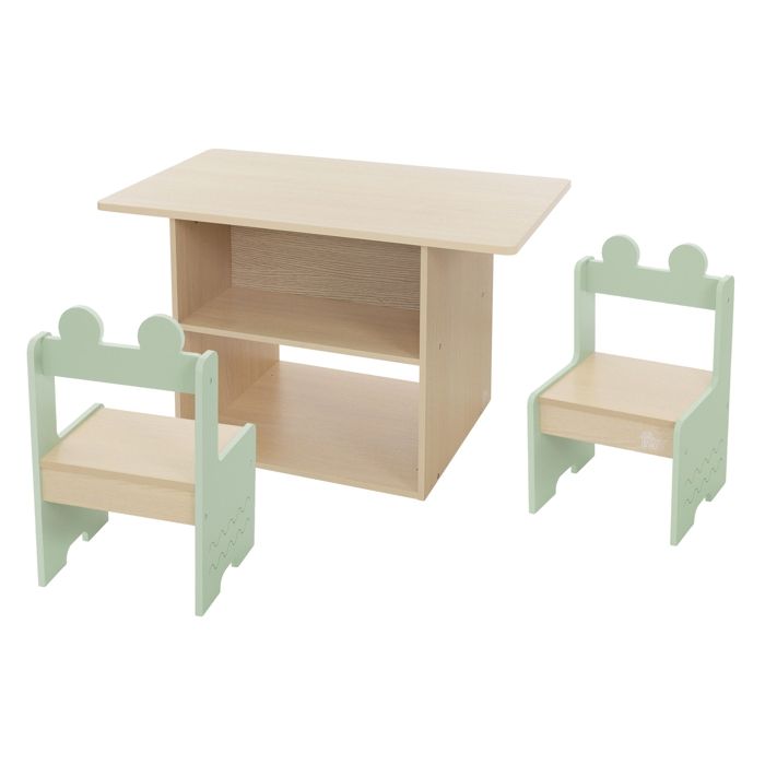 Joyz Ensemble de 3 Pièces pour Enfants Table et 2 Chaises en Bois Bureau Table à Dessin avec Etagères Ouvertes Espace de Rangement