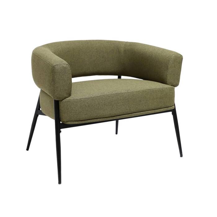Fauteuil tissu kaki dossier incurvé piétement métal L 81.5 x P 72.5 x H 69 cm - Cristo Fauteuil tissu kaki dossier incurvé piétement métal L 81.5 x P 72.5 x H 69 cm - Cristo