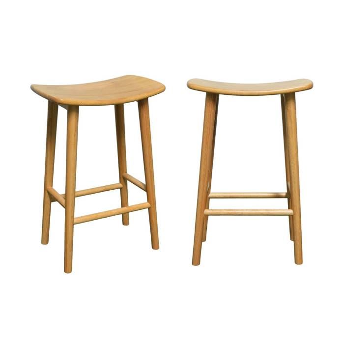 Lot de 2 tabourets de bar vintage bois dhévéa teinte naturelle - 46 x 31 x 68 cm - Louna