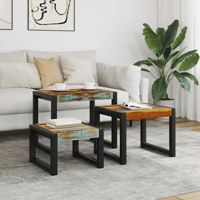Tables gigognes - vidaXL - Bois de récupération - Multicolore - Vintage - Fabriqué à la main Tables gigognes - vidaXL - Bois de récupération - Multicolore - Vintage - Fabriqué à la main