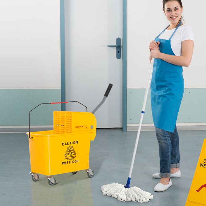 Chariot de nettoyage lavage seau de ménage 20 L avec essoreur et séparateur eau sale propre jaune 60L x 27l x 71H cm