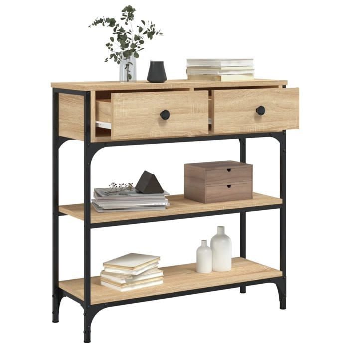 Table console chêne sonoma - WIENS - 725x25x75 cm - Bois dingénierie - Cadre en métal - Pieds réglables
