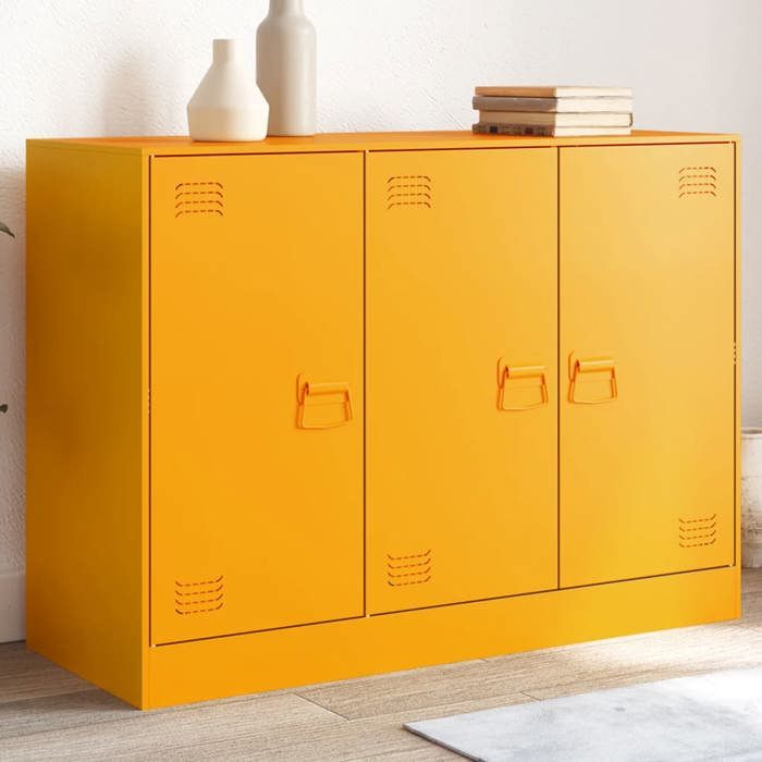 SALE 2026 Armoire/Cabinet à tiroirs Jaune - Buffet jaune moutarde 99x39x73cm acier PRO331234444