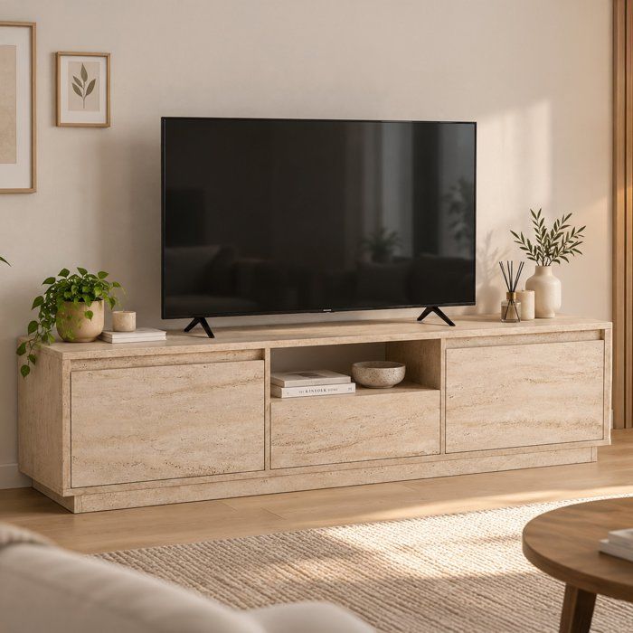 Meuble TV Morrigan Dmora en bois noble beige 29.5x160x42h cm Meuble TV Morrigan Dmora en bois noble beige 29.5x160x42h cm