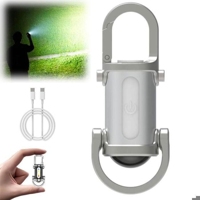 Mini lampe torche porte-clés ultra-lumineuse 1200 lm étanche polyvalente 6 modes idéale comme lampe principale（Argent） Noir