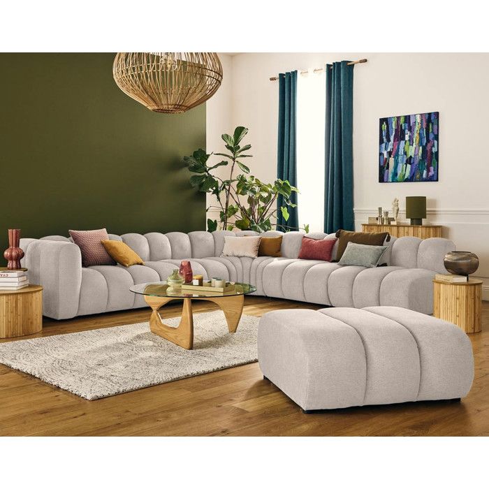 Debbie - canapé modulable dangle droit 5 places en tissu texturé - Beige Debbie - canapé modulable dangle droit 5 places en tissu texturé - Beige
