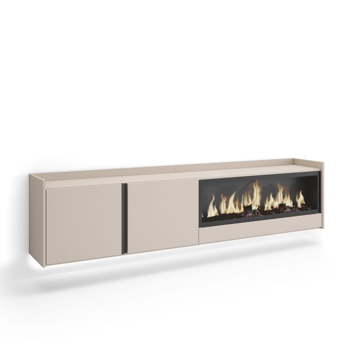 Meuble TV 212x35x50cm Avec cheminée électrique XXL à droite Suspendu Mural LED Beige RF4825 Meuble TV 212x35x50cm Avec cheminée électrique XXL à droite Suspendu Mural LED Beige RF4825