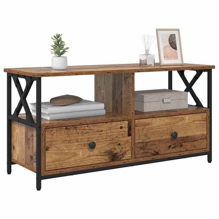 Meuble TV industriel - JILIMAISON - Meuble Télé Bas - CABINET/BANC TV - avec tiroir Bois Ancien 90 x 33 x 45 cm 305214611