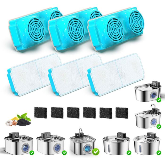 12 filtres fontaine eau chat pour 3.2L inox: 6 charbon + 6 mousse