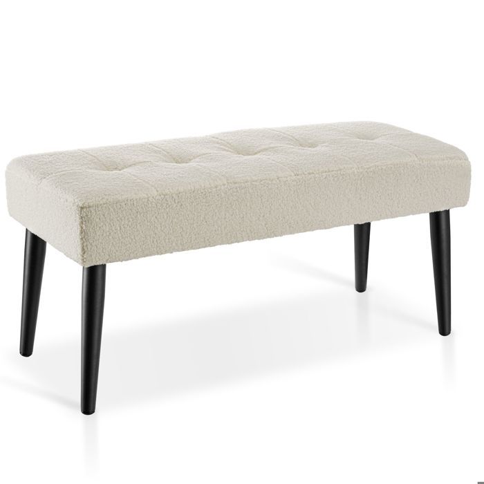 Banc - TECTAKE - Banc GLORA confortable en mousse haute densité tissu bouclé motif matelassé pieds acier 95 x 38 x 45 cm - Gris