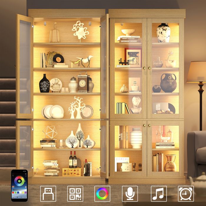 Armoire haute moderne - Éclairage LED intégré multicolore - Vitrine en verre - Dimensions 160x40x180 cm