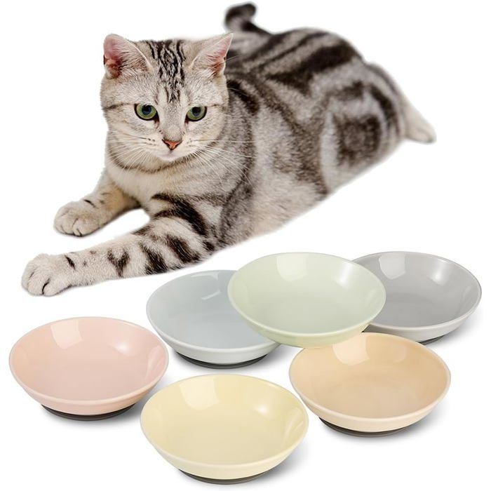 Lot De 6 Gamelles En Céramique Colorées Pour Chat–14 3 Cm Avec Coussinets Antidérapants–Passent Au Micro-Ondes Et Lave-Uni-Patins
