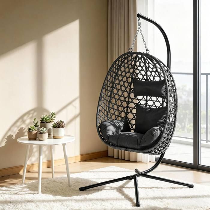 Fauteuil suspendu avec support 105 x 105 x 195 cm anthracite hauteur réglable 2 coussins