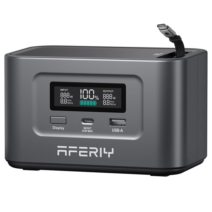 AFERIY Nano100 Station dénergie portable 100W 99.2Wh Batterie LiFePO4 3000 cycles Charge rapide Câble Type-C intégré Gris
