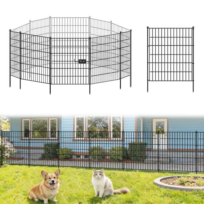 Lot de 4 Clôtures de Jardin Pliable 101 x 71 cm COZHYESS Décorative Métal Pulvérisé Résistant à la Rouille Noir pour Potager