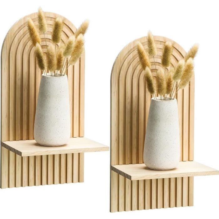 Lot de 2 petites étagères murales en bois – Étagères murales flottantes style bohème – Pour décoration murale chambre salle de ba