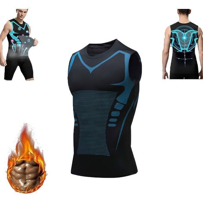 SPORT-TOP DE COMPRESSION 1Pcs Nouveau Gilet De Compression Homme Gilet Modelant Ionique pour Homme pour Sculpter la Noir