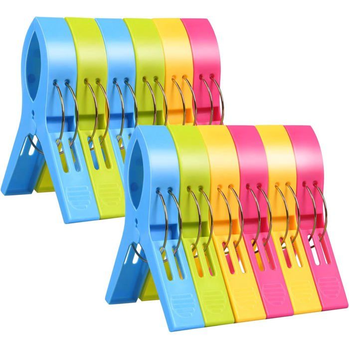 Pinces à Linge 12pcs Pinces Serviette Plage Clip de Brise-Vent Durable Grosse Pince Plastique pour Serviettes Quilt Vêtement