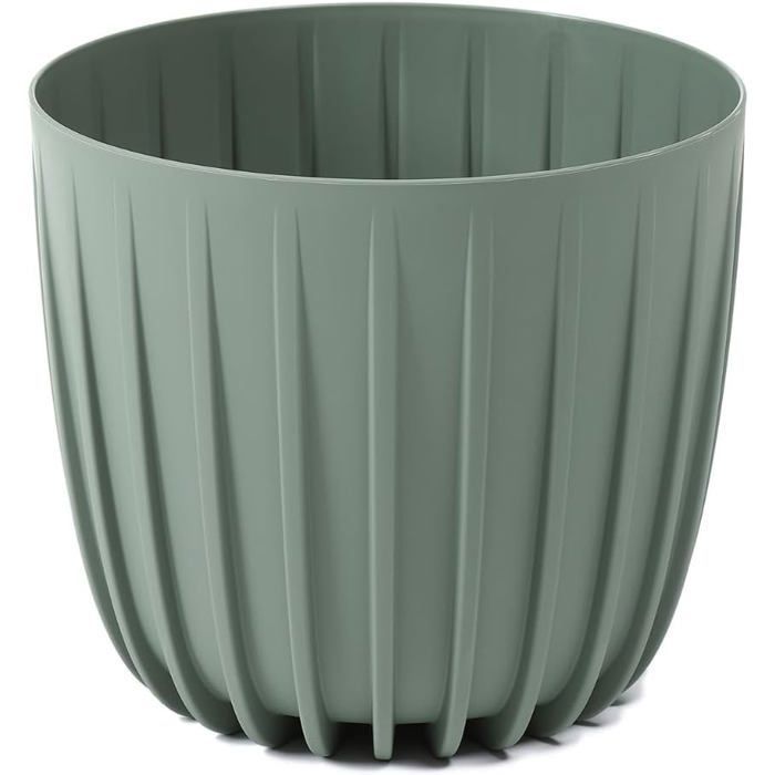 Cache-Pot Rainuré - 1 Pièce - Plastique Robuste - Résistant UV et Intempéries - Intérieur et Extérieur - Vert-Gris 13x