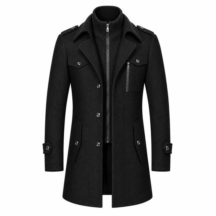 ENSEMBLE DE VETEMENTS DE SPORT Manteau homme AProsp en laine mélangée double col fermeture zippée style business S à 3XL noir
