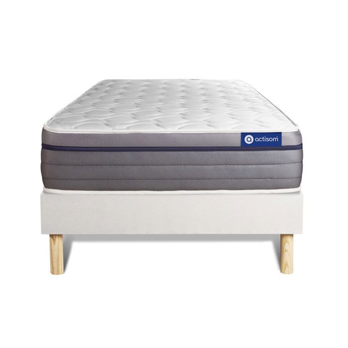 Ensemble Matelas Sommier 80x190 cm - Sommier Blanc (en kit) - ActiMemo Zen