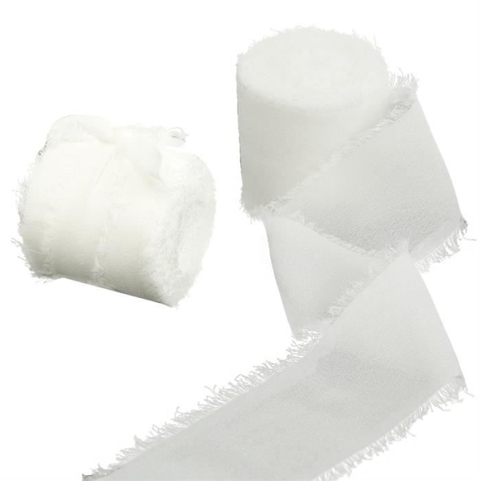 Lot De 4 Rouleaux Ruban Mousseline Soie Effiloché - 4cm X 5m, Noir, Pour Mariage, Décoration Créative, Bouquets - 7