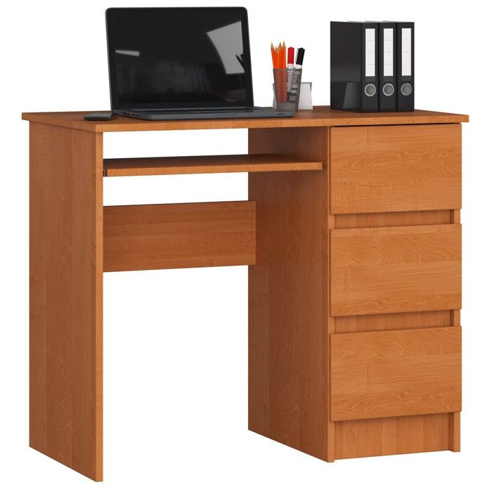 Bureau dordinateur AKORD droit A6 Aulne 90 cm 3 tiroirs façade Aulne 1 étagère 90x50x77 cm