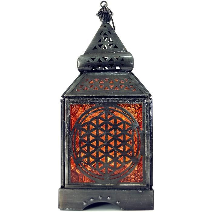 lanterne orientale en métal et verre de conception marocaine - guru-shop - orange - 23x9,5x9,5 cm