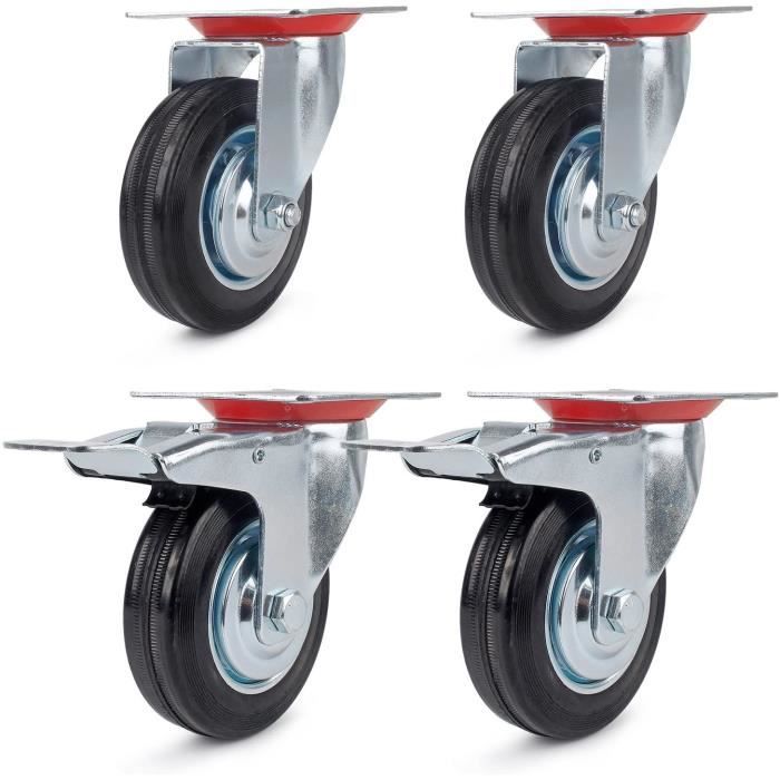 PRIOstahl Lot De 4 Roulettes Transport Charges Lourdes 100mm - Pivotantes Avec Frein