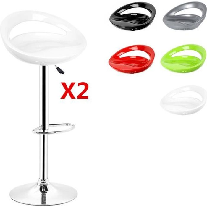 QIAN Lot de 2 Tabouret de Bar Réglable en Plastique ABS - Style Moderne Blanc - Hauteur réglable 81-101cm