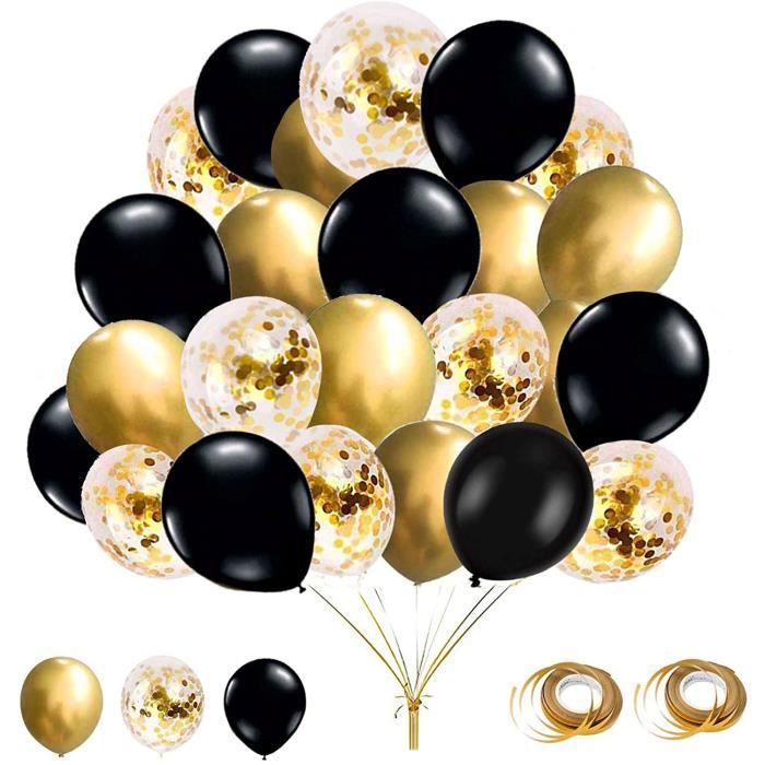 Lot de 60 ballons dorés et noirs de 30,5 cm en latex métallisé