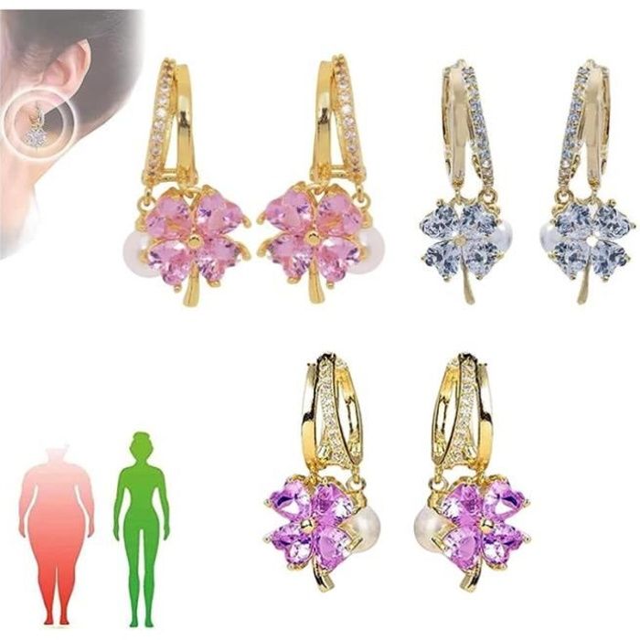 3 paires lymphatique magnétothérapie germanium boucles d’oreilles, ’oreilles eau rose diamant perle pendentif bijoux, femme fille