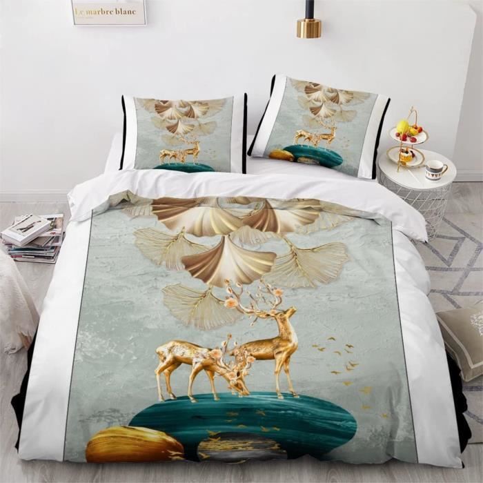 Housse De Couette 220X240 Cerf Doré Parure De Lit Adultes 2 Personnes