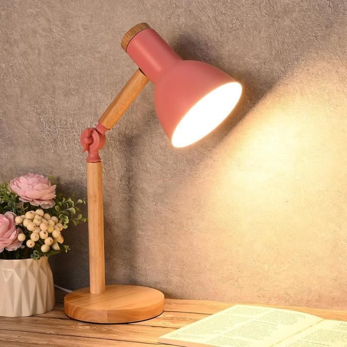 Lampe de Table - Vintage - Bois - LED - E27 - Rose