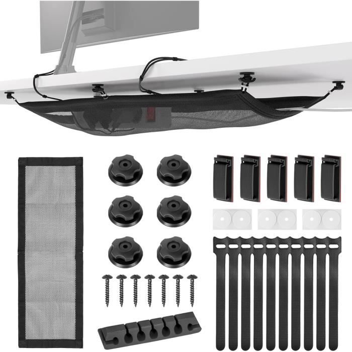 Filet De Câbles Bureau XXL KrockaZone - Cache Câbles Sous Table, Organisateur Invisible Noir - Protection Visuelle