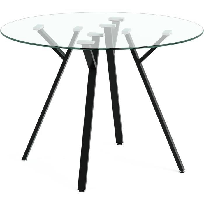 Ensemble Table à Manger Carré Et 2 Chaises Grand Confort Métal Noir Plateau Verre Trempé 8 Mm