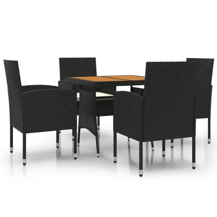 Ensemble table et chaises - Noir - Résine tressée - 4 personnes - Design contemporain - Extérieur