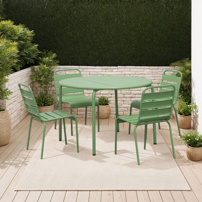 Ensemble table de jardin 110 cm + 4 chaises en métal vert - BACA