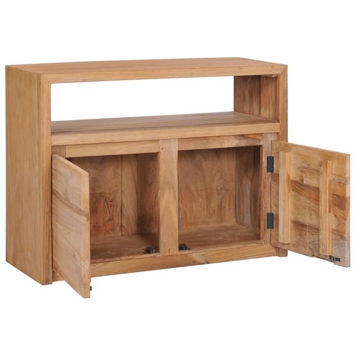 Buffet en bois de teck massif - YULINSHOP - 80 x 30 x 60 cm - 2 portes et un compartiment ouvert