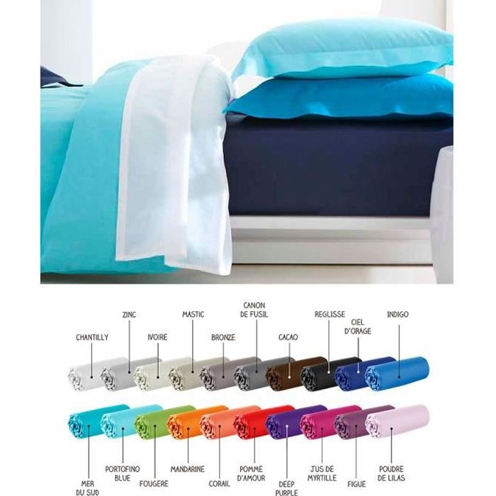 Drap plat - 180 x 290 cm - 100% coton - Différents