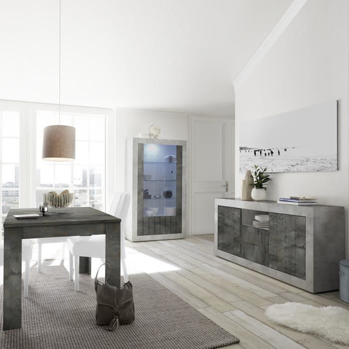 Salle A Manger Moderne Effet Beton Gris Mabel 7 L 185 X P 90 X H