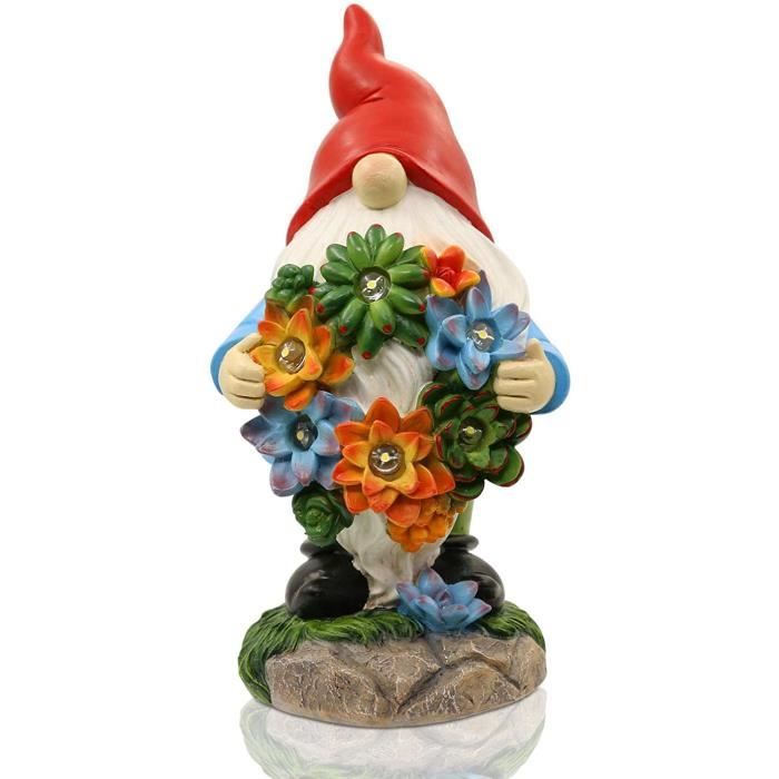 AJWStatue de jardin solaire avec couronne juteuse 7 LED Décoration de