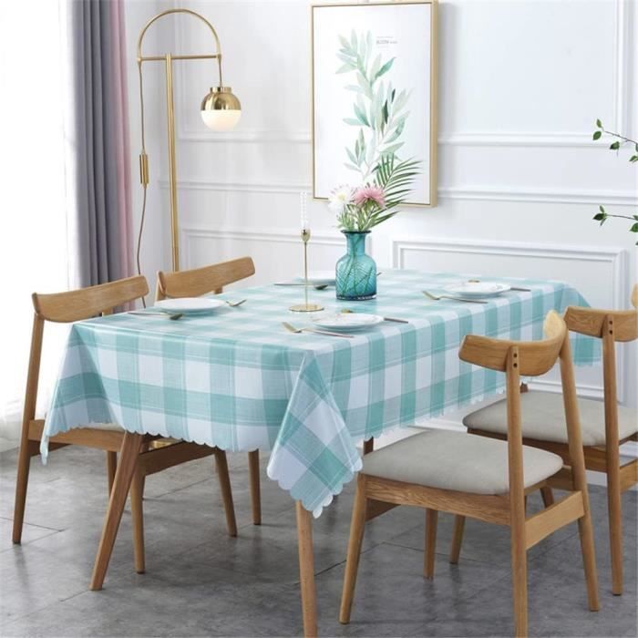 JupVierge Nappe Rectangulaire Anti Tache Lin Coton Nappe Tissu Lavable Table Cloth Pour Cuisine Exterieur (Gris Vichy, 140x220cm) - Maison