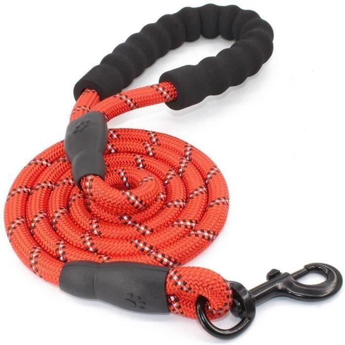 Corde Laisse pour Chien avec Poignée Rembourrée Douce et Fils Très Réfléchissants 1.5m Corde Laisse pour Tous Les Chiens Rouge