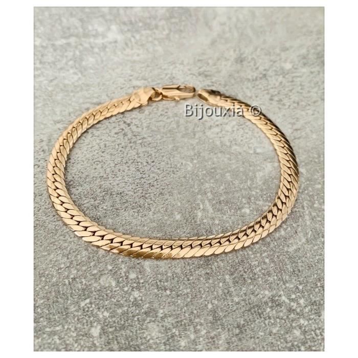 Bracelet - Bijouxia - Maille Anglaise Plate - Plaqué Or 18 Carats - 18 cm - 6 mm