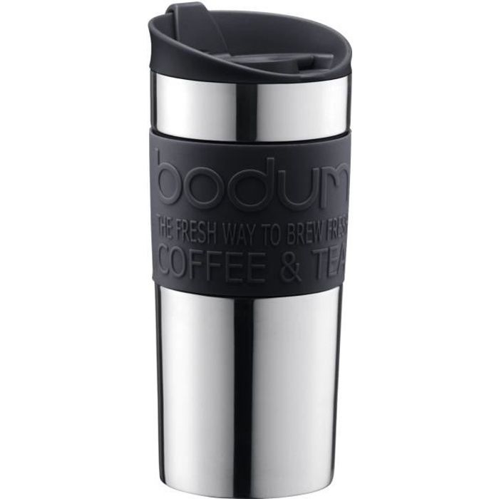 BODUM - TRAVEL MUG - Mug de voyage isotherme en inox double paroi - Noir - couvercle à clapet - 0.35 L