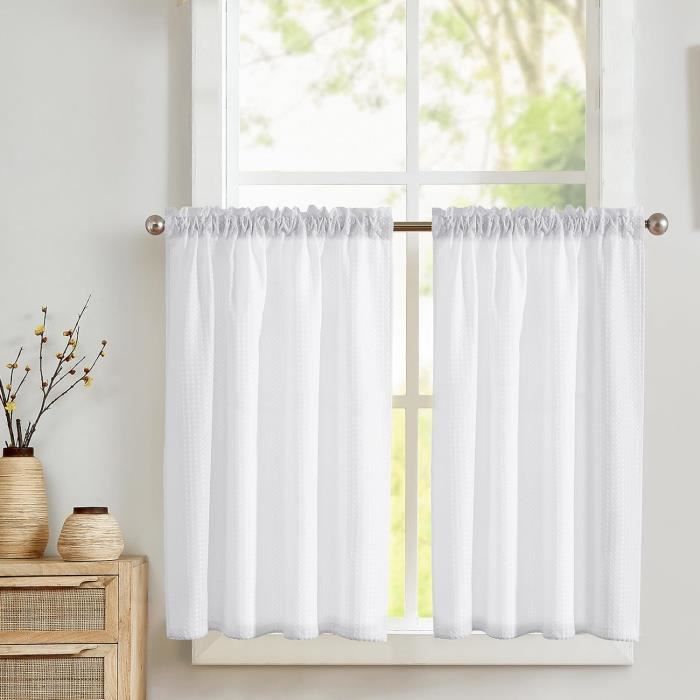 Lot De 2 Paires De Rideaux Brise-bise Décoratifs – Blanc, Motif Floral – Occasion