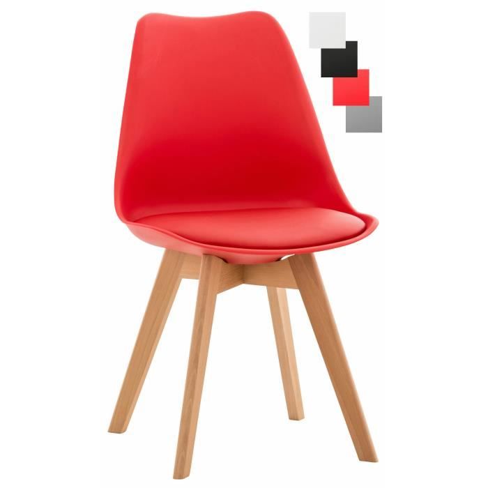clp chaise de cuisine linares avec coque plastique revêtement similicuir pieds bois de hêtre, rouge