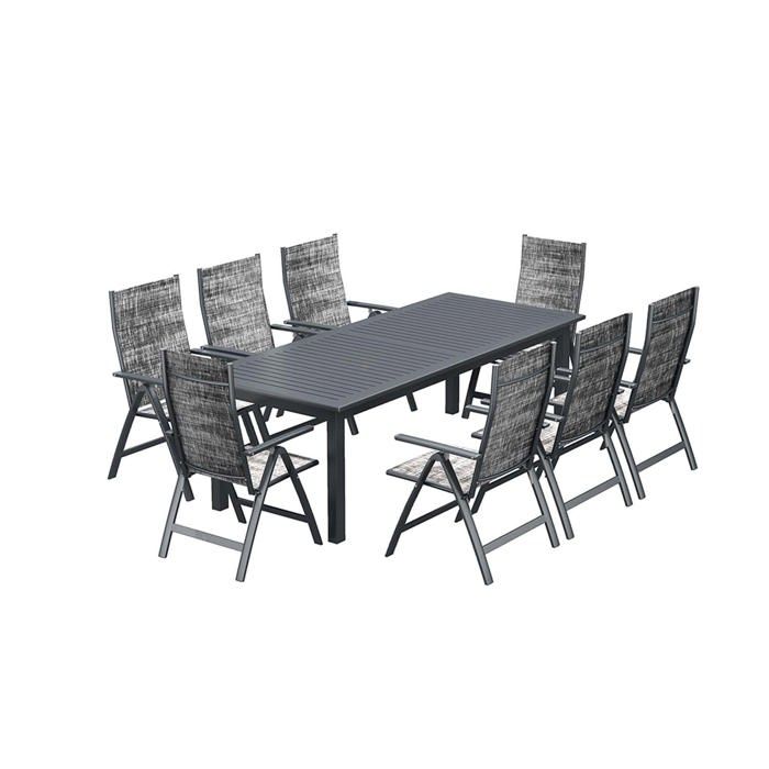 Salon de jardin - 10 personnes - BERANA - Concept Usine - extensible - Aluminium - Table Rectangle - 8 fauteuils - Gris